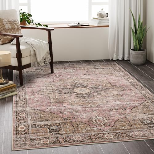 Roxstand Tapis 3 x 5 – Tapis de cuisine lavable, antidérapant, petit tapis pour entrée, résistant aux taches, tapis vintage pour la décoration de la maison, tapis doux à poils courts (rose/marron, 90 x 150 cm)
 Fiche Technique et Prix au Maroc