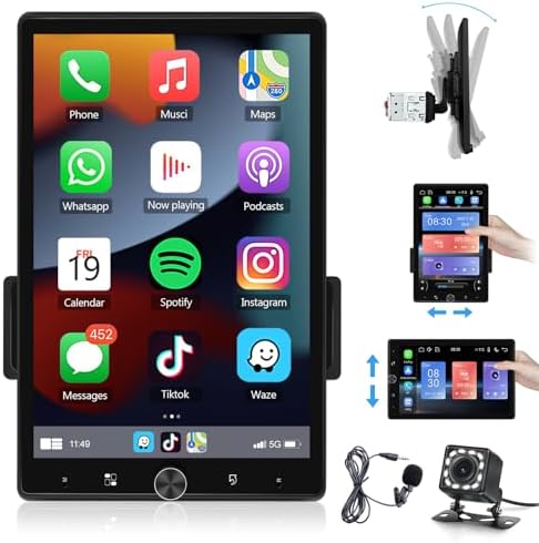 Podofo Autoradio mono DIN 10,4" avec Apple Carplay Android Auto, autoradio à écran tactile avec lien miroir Bluetooth, contrôle Vioce, radio FM EQ audio 16 bandes USB/TF/AUX + caméra de recul HD 12 LED
 Fiche Technique et Prix au Maroc