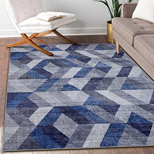 RUGSREAL Grand tapis géométrique lavable en machine pour salon, treillis, moderne, antidérapant, à poils courts, résistant aux taches, pour chambre à coucher, maison, bureau, 2,4 x 3 m, bleu
 Fiche Technique et Prix au Maroc