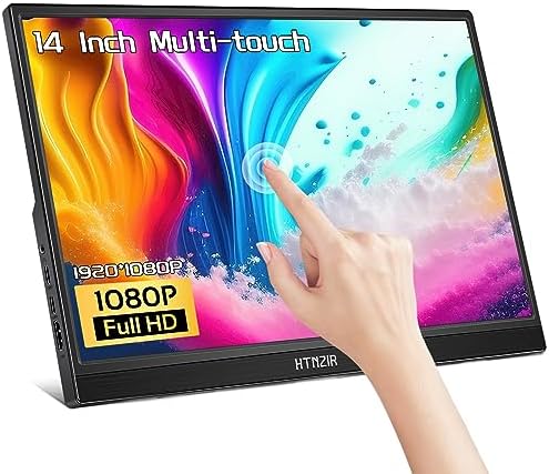 HTNZIR Moniteur à écran tactile portable 14 pouces, HDR, Plug&Play IPS FHD 1080P avec béquille et haut-parleurs intégrés, USB C, HDMI, moniteur à écran tactile externe pour ordinateur portable, téléphone, Mac Xbox PS5/PS4
 Fiche Technique et Prix au Maroc