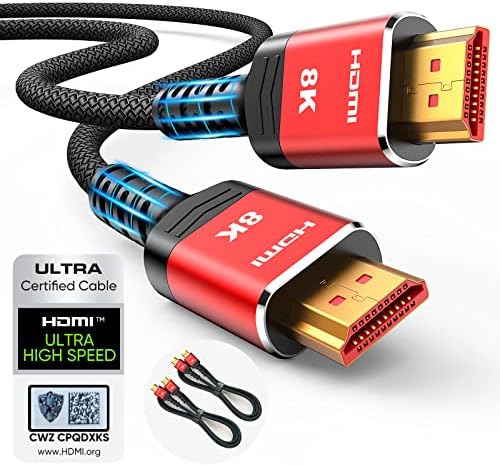 Highwings Lot de 2 câbles HDMI 8K 2.1 (certifiés) 10K et 8K à 60 Hz et 4K à 120 Hz 144 Hz 48 Gbit/s HDMI 2.1, cordon HDMI tressé ultra haute vitesse, HDCP 2.2 et 2.3, eARC, HDR10, compatible Roku TV/PS5/HDTV/Blu -rayon
 Fiche Technique et Prix au Maroc