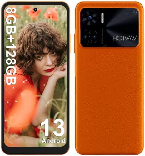 HOTWAV Note 12 Smartphone (nouveau 2023), téléphone portable Android 13 8 Go + 128 Go (1 To extensible) 48 MP 6,8" HD+, batterie 6180 mAh, charge rapide 20 W, Octa-Core 4G LTE double SIM Face ID/empreintes digitales/GPS/NFC (orange)
 Fiche Technique et Prix au Maroc