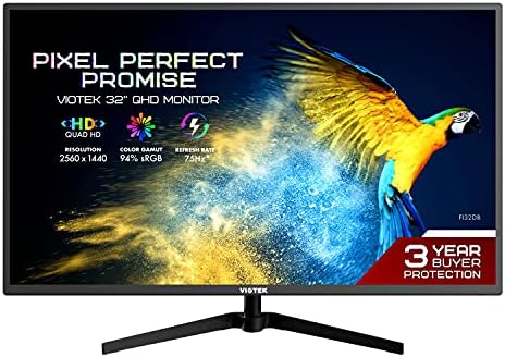 Moniteur Viotek FI32DB 32" 75 Hz QHD 1440p Écran couleur IPS 10 bits – Calibrage multi-usage pour les jeux sur PC, la conception artistique et le divertissement via HDMI Mini-DP DisplayPort VGA – 3 ans zéro pixel mort
 Fiche Technique et Prix au Maroc