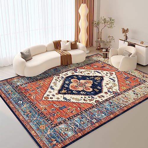 Tapis bohème, 6 x 9, tapis d'entrée vieilli, lavable, antidérapant, à poils ras, en fausse laine, tapis d'intérieur pour salon, chambre à coucher, table à manger, entrée
 Fiche Technique et Prix au Maroc