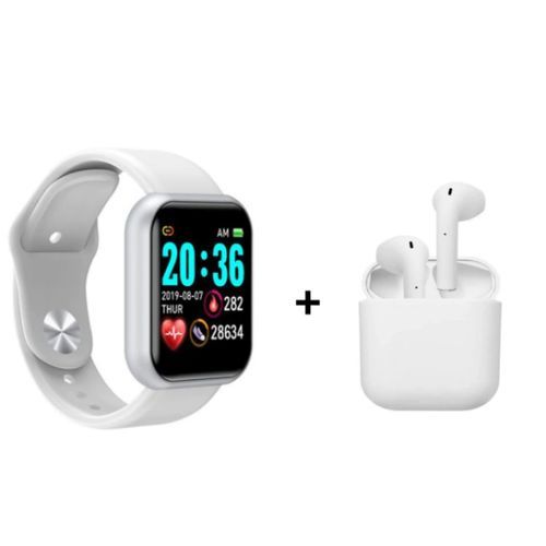 Pack écouteur bluetooth i18 blanc + smart watch y68 noir smart bracelet
 Fiche Technique et Prix au Maroc
