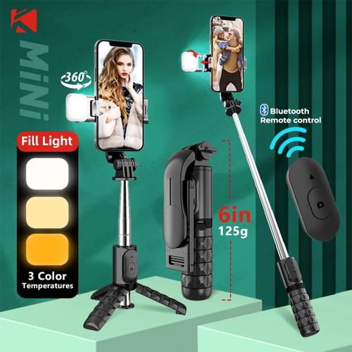 Perche selfie Q11S trépied, lumière d'appoint,Télécommande Bluetooth,rétractable
 Fiche Technique et Prix au Maroc