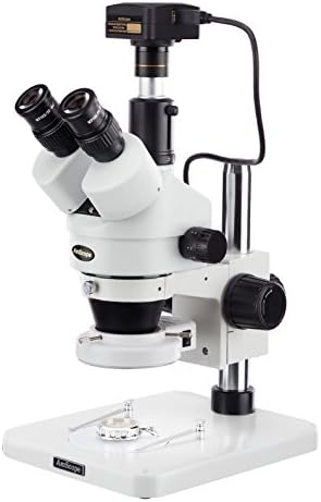 AmScope SM-1TS-144S-M Microscope trinoculaire numérique professionnel à zoom stéréo, oculaires WH10x, grossissement 7X-45X, objectif zoom 0,7X-4,5X, anneau lumineux LED 144 ampoules, support pilier, 110 V-240 V, comprend un appareil photo 1,3 MP avec Objectif de réduction et logiciel
 Fiche Technique et Prix au Maroc