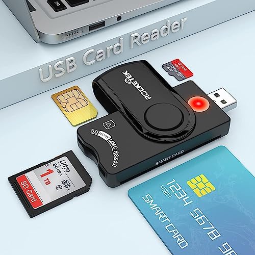 Lecteur Carte d'identite USB,Lecteur de Carte d'identité Puce 4 en 1 pour Cartes Smart SIM SD TF,Smart Card Reader Compatible avec Windows,Mac OS
 Avis, Fiche Technique et Prix au Maroc