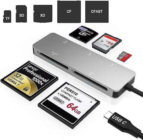 Lecteur de Cartes CFast, USB 3.0 USB C CFast 2.0/CF/SD/TF/XD Memory Card Adapter,Lecture simultanée de 5 Cartes à Grande Vitesse,Lecteur de Cartes en Aluminium,Compatible Windows/Linux/Mac OS
 Avis, Fiche Technique et Prix au Maroc