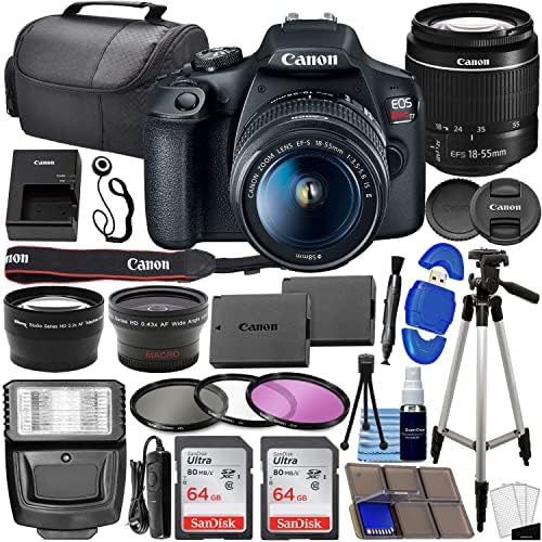 Canon EOS Rebel T7 Appareil photo reflex numérique avec objectif Canon EF-S 18-55 mm f/3.5-5.6 is II + 2 cartes mémoire SanDisk 64 Go, objectif grand angle, téléobjectif, kit de filtres 3 pièces + kit d'accessoires
 Fiche Technique et Prix au Maroc