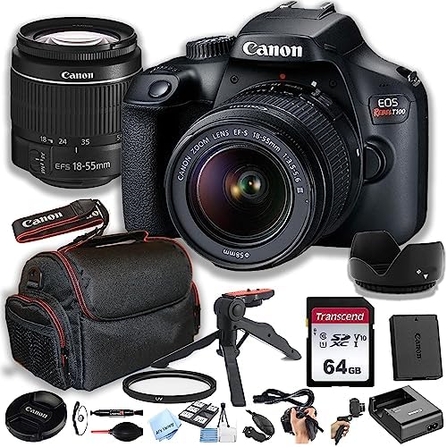 Canon EOS Rebel T100 (EOS 4000D) Appareil photo reflex numérique avec objectif zoom EF-S 18-55 mm F/3.5-5.6 + carte mémoire 64 Go, étui, capot, grip-pod, filtre professionnel (renouvelé)
 Fiche Technique et Prix au Maroc