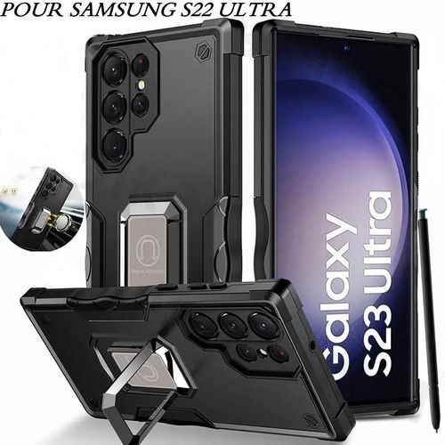 Coque pour Samsung Galaxy S22 ULTRA antichoc avec anneau métallique magnétique
 Fiche Technique et Prix au Maroc