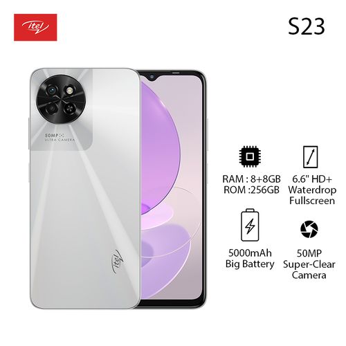 Itel S23 16GB(8+8GB)/256GB -6.6"-50MP-5000mAh-Mystery White
 Fiche Technique et Prix au Maroc