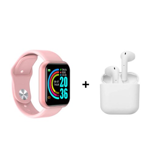Pack écouteur bluetooth i12 blanc + smart watch y68 rose smart bracelet
 Fiche Technique et Prix au Maroc