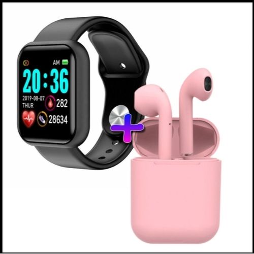 Pack écouteur bluetooth i12 rose + smart watch y68 noir smart bracelet
 Fiche Technique et Prix au Maroc
