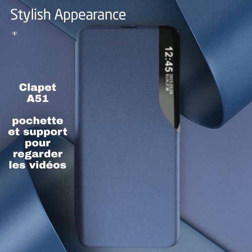 Pochette Samsung Galaxy A51 Case Leather Wallet Flip Cover Case _ Bleu
 Fiche Technique et Prix au Maroc