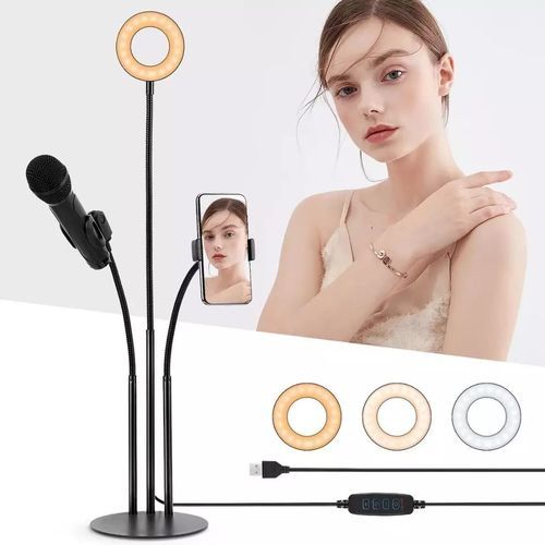 Ring Light 3en1 Support téléphone et Microphone LED Anneau Lumineux
 Fiche Technique et Prix au Maroc