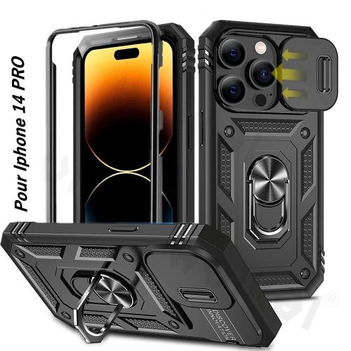 Coque antichoc pour iPhone 14 Pro avec lentille coulissante, panneau arrière de protection 360 °
 Fiche Technique et Prix au Maroc