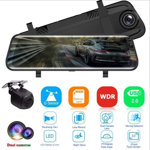 Dashcam Voiture Rétroviseur 10" Caméra Écran Tactile 1080P 170° + 720P 170°
 Fiche Technique et Prix au Maroc