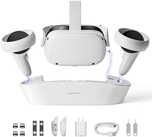 GEEKERA Station de chargement pour Oculus Quest 2, station de charge magnétique pour casque et contrôleurs Meta Quest 2 VR, accessoires VR avec 2 batteries rechargeables, chargeur USB C, charge rapide
 Avis, Fiche Technique et Prix au Maroc
