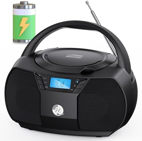 Lecteur CD Bluetooth Boombox, Herneum Boom Box rechargeable avec radio FM/son stéréo/prise casque, lecteur CD portable pour intérieur et extérieur (noir)
 Avis, Fiche Technique et Prix au Maroc