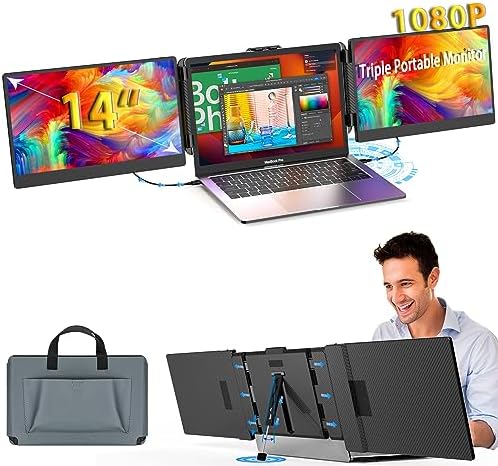 Kwumsy Triple extension d'écran pour ordinateur portable – Triple double moniteur portable 14" pour ordinateur portable, extension de moniteur pour ordinateur portable FHD 1080P, Type-C/USB-A/HDMI Plug & Play pour Wins/Mac/Chrome/compatible uniquement avec les ordinateurs portables de 13" à 17,3"
 Fiche Technique et Prix au Maroc