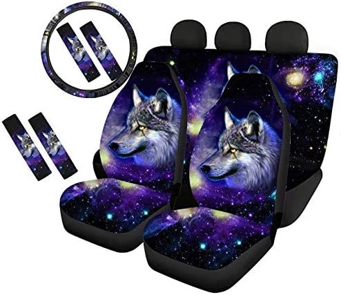 Frestree Housses de siège avant et arrière avec imprimé galaxie loup, y compris housse de volant et coussinets de ceinture de sécurité, ensemble complet d'accessoires universels pour intérieur de voiture, coussin de protection
 Fiche Technique et Prix au Maroc