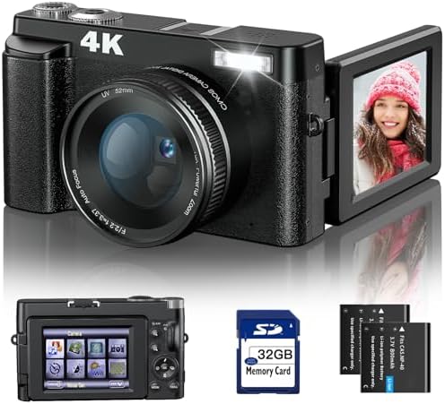 Appareil photo numérique 4K pour la photographie et la vidéo, mise au point automatique anti-tremblement, appareil photo Vlogging 48 MP avec carte SD, appareil photo compact à écran rabattable 3'' 180° avec flash, appareil photo de voyage à zoom numérique 16X (2 piles)
 Fiche Technique et Prix au Maroc