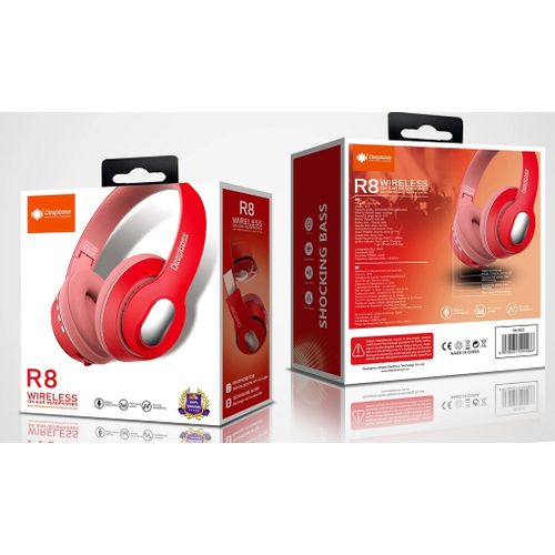 Deep Bass R8 ecouteurs Casque Bluetooth V5 + sans fil  TSuppor TF Card-FM-Audio input ROUGE
 Fiche Technique et Prix au Maroc