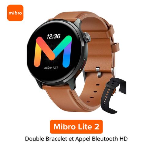 Mibro Watch Lite 2 - Montre connectée avec Double Bracelet et Appel Bluetooth HD
 Fiche Technique et Prix au Maroc