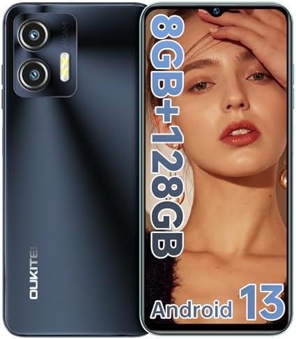 OUKITEL C36 Téléphone portable débloqué (dernier 2023), 8 Go + 128 Go, Octa-Core, téléphone portable à écran HD+ de 6,56", smartphone ultra fin Android 13, batterie 5150 mAh, 4G double SIM/déverrouillage d'empreintes digitales/identification faciale/GPS, noir
 Fiche Technique et Prix au Maroc