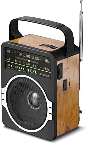 JEUJUG Radio AM FM portable, radio Bluetooth 5.0, haut-parleur 5 watts, radio FM rechargeable, batterie rechargeable intégrée/DC D*4 cellules, fonctionne sur batterie et prise d'alimentation CA, radio murale rétro
 Avis, Fiche Technique et Prix au Maroc