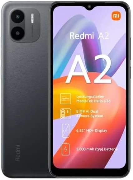 Xiaomi Redmi A2 4G 64 Go + 2 Go Version ROM globale (Tmobile Tello Global) Débloqué en usine 6,52" Double caméra 8 MP + Chargeur de voiture gratuit Double USB (ROM globale noire)
 Fiche Technique et Prix au Maroc