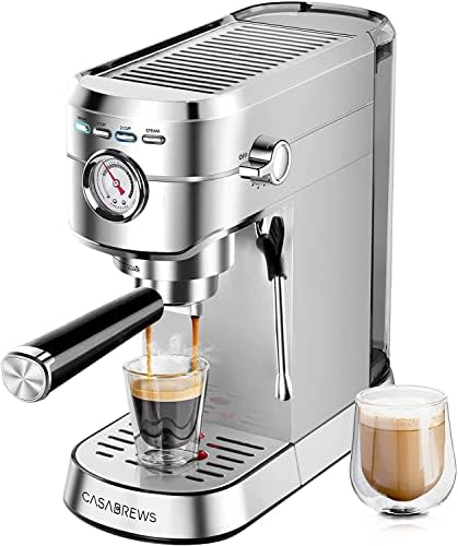 CASABREWS Machine à expresso 20 bars, machine à expresso professionnelle avec mousseur à lait, machine à café compacte avec réservoir d'eau amovible de 34 oz pour cappuccino, latté, cadeau pour papa ou maman
 Avis, Fiche Technique et Prix au Maroc