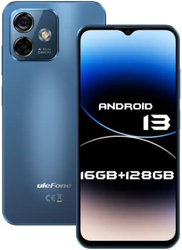Téléphones portables débloqués Ulefone, Note 16 Pro 16 Go + 128 Go, 8 cœurs, écran HD+ de 6,52 pouces, smartphone débloqué, Android 13, 50 MP + 8 MP, 4400 mAh, double 4G LTE, détection d'empreintes digitales/visage, T-Mobile, bleu
 Fiche Technique et Prix au Maroc