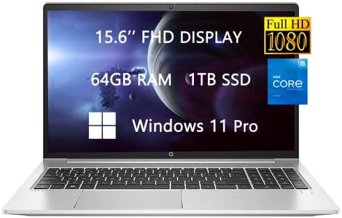 Ordinateur portable HP ProBook 450 G9 15 FHD, dernière mise à niveau 2023, Intel Core i5-1235U (10 cœurs), 64 Go de RAM, SSD 1 To, USB-C, clavier rétroéclairé, Ethernet, Windows 11 Pro, prêt pour l'école et l'entreprise, avec gratuit Câble HDMI
 Fiche Technique et Prix au Maroc