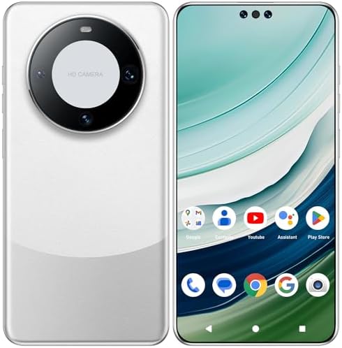 Mate 60 pro Téléphones portables débloqués 12 Go + 256 Go Deca |  Écran 6,7" | Caméra HD 24MP + 50MP | Android 13 | 6500 mAh | Téléphone intelligent 4G double SIM – (Blanc1)
 Fiche Technique et Prix au Maroc
