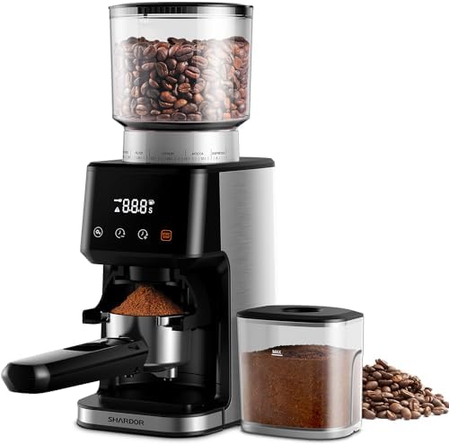 SHARDOR Moulin à grains de café conique antistatique pour expresso avec minuterie de précision, moulin électrique réglable à écran tactile avec 51 réglages précis pour un usage domestique, acier inoxydable brossé
 Avis, Fiche Technique et Prix au Maroc