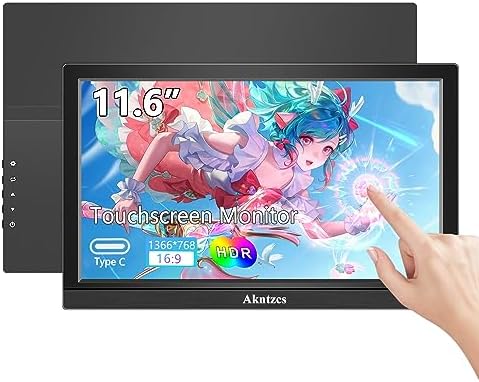 Moniteur portable à écran tactile de 11,6 pouces, écran d'ordinateur pour moniteur PC HD 1366 * 768P, support intégré/HDMI/USB/Type-C/haut-parleur intégré, support mural VESA compatible, affichage étendu pour ordinateur portable/PC/mobile
 Fiche Technique et Prix au Maroc