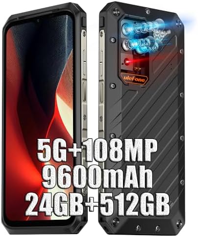 Ulefone Power Armor 18 Ultra 5G Smartphone robuste débloqué 6,58" FHD+ 9600 mAh, 24 Go + 512 Go Dimensity 7050, téléphone portable débloqué, triple caméra 108 MP, Android 13 HiFi NFC FM
 Fiche Technique et Prix au Maroc