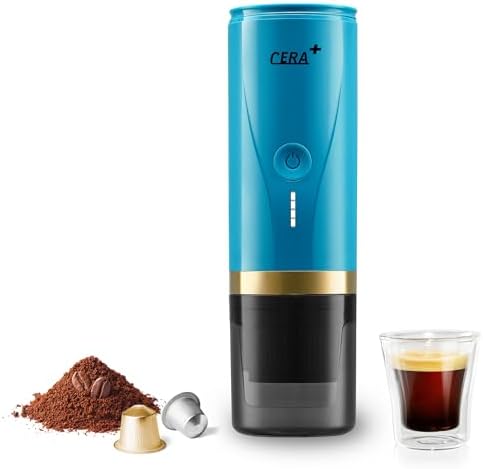 Machine à expresso portable CERA+, cafetière électrique auto-chauffante, pression de 20 bars compatible avec les dosettes NS et le café moulu pour les voyages, le camping, le bureau, la maison (bleu)
 Avis, Fiche Technique et Prix au Maroc