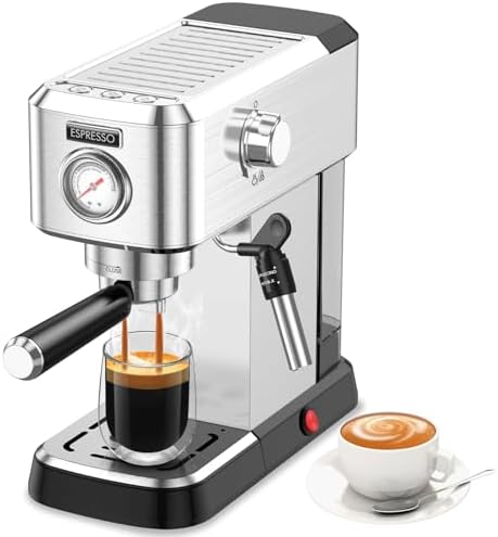 Cercisu Machine à expresso 20 bars, machine à expresso professionnelle avec mousseur à lait, machine à café expresso en acier inoxydable, machine à cappuccino avec réservoir d'eau amovible de 40 oz, cadeau pour papa maman
 Avis, Fiche Technique et Prix au Maroc