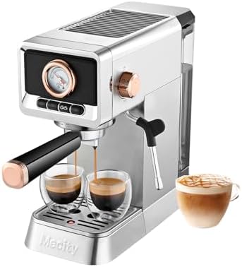 Machine à expresso Mecity 20 bars avec mousseur à lait, coque en acier inoxydable brossé, réservoir d'eau de 37 fl.Oz, cafetière pour expresso, latte, moka, Americano.  1400W
 Avis, Fiche Technique et Prix au Maroc