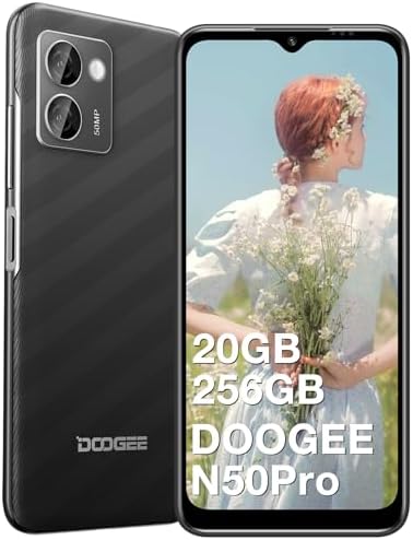DOOGEE Android 13 Smartphone N50 Pro 6,52'' HD+, Octa Core 20 Go + 256 Go (extension 1 To), batterie 4200 mAh, triple caméra 50 MP, double SIM, amplificateur Smart PA K9, téléphone portable débloqué (noir)
 Fiche Technique et Prix au Maroc