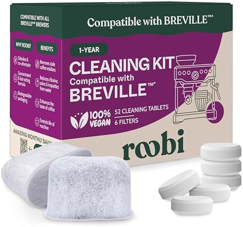 Kit de nettoyage et d'entretien pour machine à expresso Roobi Breville.  Comprend 52 tablettes de nettoyage Breville et 6 filtres à eau.  Neutre en carbone.  1 an d'approvisionnement.
 Avis, Fiche Technique et Prix au Maroc