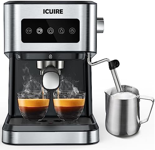 ICUIRE Machine à expresso 20 bars, machine à latte avec mousseur à lait, cafetière expresso compacte 1050 W avec réservoir d'eau amovible de 1,5 L/50 oz
 Avis, Fiche Technique et Prix au Maroc