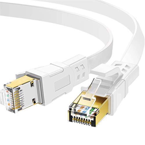 Câble Ethernet Cat8, extérieur et intérieur, 4,6 m, câble réseau LAN Cat 8 haute vitesse, 40 Gbit/s, 2000 MHz RJ45, cordon de raccordement plat pour ordinateur Internet, résistant aux intempéries, S/FTP, résistant aux UV pour routeur/modem/jeu.
 Avis, Fiche Technique et Prix au Maroc