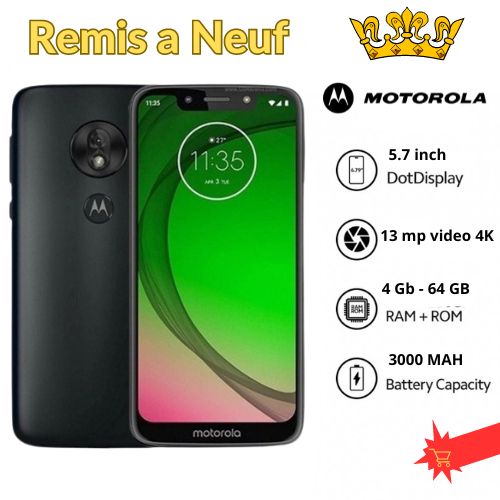 Motorola G7 Play stockage de 64 GB 4 RAM android remis a neuf - noir
 Fiche Technique et Prix au Maroc