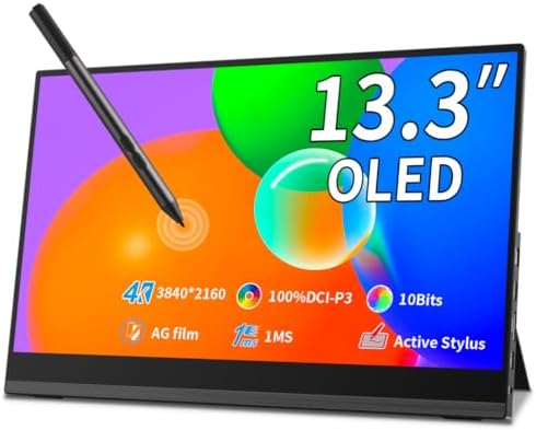 Moniteur portable OLED écran tactile 4K, moniteur USB-C de 13,3 pouces avec prise en charge du stylet MPP -100 % DCI-P3, 1 MS, moniteur de jeu TÜV-Low Blue Eye Care pour ordinateur portable
 Fiche Technique et Prix au Maroc