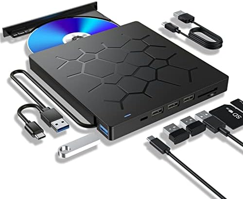 Lecteur CD/DVD externe pour ordinateur portable, lecteur DVD portable ultra fin USB 3.0 7 en 1, graveur de CD ROM, lecteur de disque externe optique compatible avec ordinateur portable, PC de bureau, MacBook Windows Mac Linux OS
 Avis, Fiche Technique et Prix au Maroc